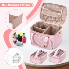 Prokva Sewing Kit Bag with 2 Removable Compartments, Large Sewing Accessories Organiser Bag for Sewing Accessories and Tools (Bag Only), pink, travel bag