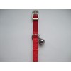 Leather cat collar, safety elastic, bell, metal buckle (Red)