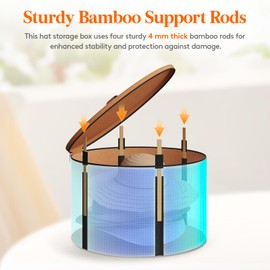 Lifewit Round Felt Hat Box, Stackable Bamboo Supports Cowboy Hat Travel Case with Dustproof Lid, Hat Organizer Bag for Women Storage, Foldable 16.5" D x 10.6" H Caps Container Carrier, 1 Pack-Brown