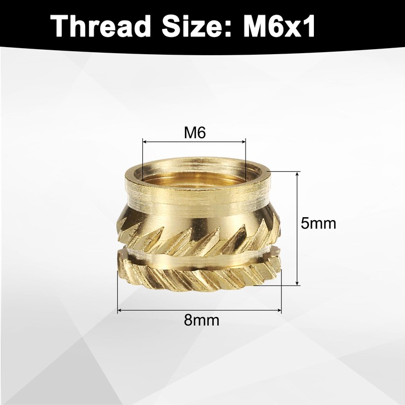 Sourcing Map 50pcs M6 Brass Heat Set Inserts, M6x5mm, OD