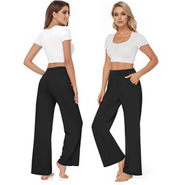 Buauty Wide Leg Pants for Women, Flowy Sweatpants Dressy Casual Black Trousers Trendy, Women Yoga Dress Workout Leggings