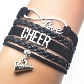 HHHbeauty Cheer Bracelet Infinity Love Cheerleading Charm Bracelet for Women, Men, Cheerleaders, Party, Celebration, Sports Fans (Black)