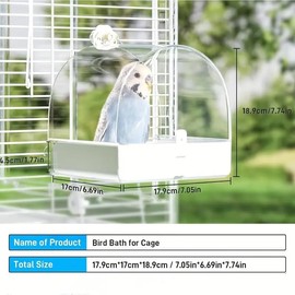 AIMALL Large Parrot Bird Bath Box with Drawer – 7.05x6.69x7.74in Hanging Cage Bathtub & Feeder for Budgie Cockatiel Parakeet Starling with Optional Protective Cover