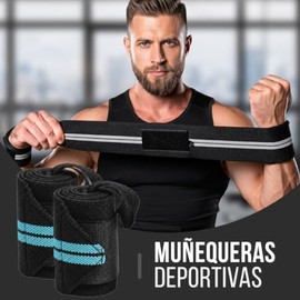 1 Par de Muñequeras Elásticas para Gym y Crossfit Negro y Blanco
