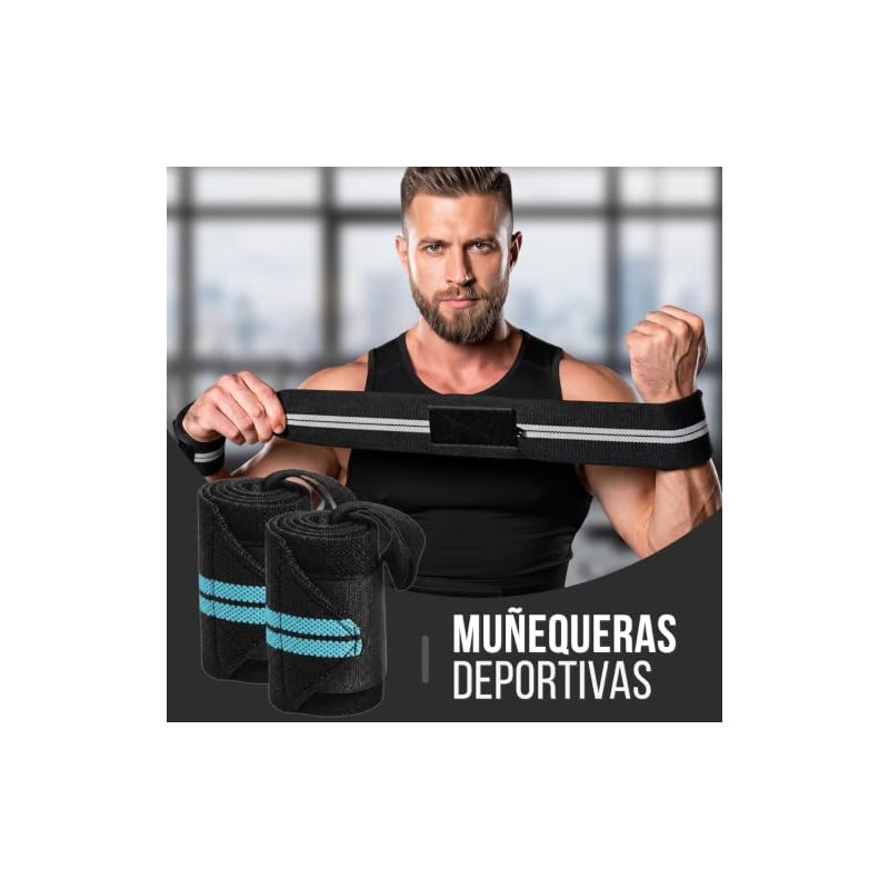 1 Par de Muñequeras Elásticas para Gym y Crossfit Negro