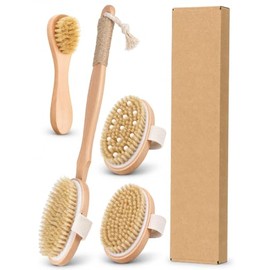 Cepillo Corporal Exfoliante de Madera con Cerdas Naturales，Cepillo Exfoliante Corporal，Cepillo con nodos, Apto para uso en seco y húmedo