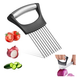 JPAULETT Onion Slicer Holder for Kitchen - Stainless Steel Onion Slicer Holder with Ergonomic Handle and Sharp Blades Perfect Vegetable Holder for Slicing of Meat, Eggs, Potatoes - Black
