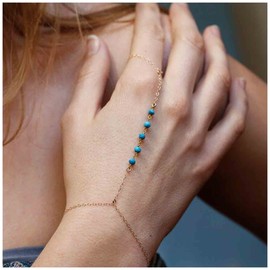 Yheakne Gold, Turquoise Boho Slave Bracelet Vintage Ring Bracelet Chain Wrist Bracelet Hand Chains Jewellery for Women and Girls, Gemstone
