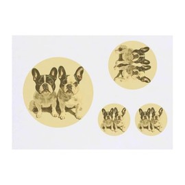 4 x 'Two French Bulldogs Portrait' Temporary Tattoos - Water Resistant, Skin-Safe, Non-Toxic Transfers, Mixed Sizes (TO00083838)