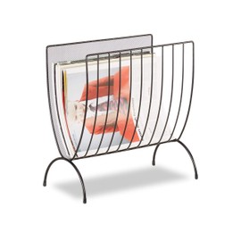 Relaxdays Mesh Newspaper Stand, Metal Newspaper Bin, Freestanding Rack, H x W x D 35 x 34 x 18 cm, Black