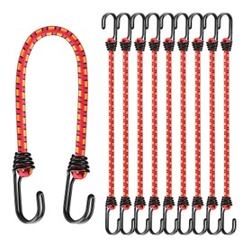 18" Elastic Bungee Cords with Hooks: 10 Pcs Bungee Cords Heavy Duty Outdoor, Bungie Cord Bundle Assortment with Metal Hook, Bungee Straps for Kayaking, Camping, Garage Storage