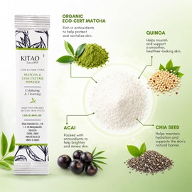 Limpiador facial exfoliante en polvo con enzimas orgánicas Matcha de KITAO, limpiador facial en polvo para una limpieza suave, exfoliante facial en polvo para viajes, de Japón, 30 paquetes (1,2