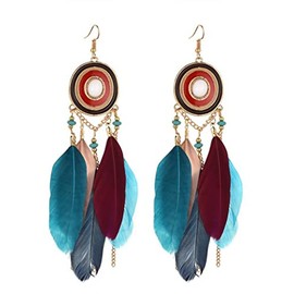 Elegant Boho Multi Coloured Metal Fringe Feather Dangle Earrings, Alloy Steel