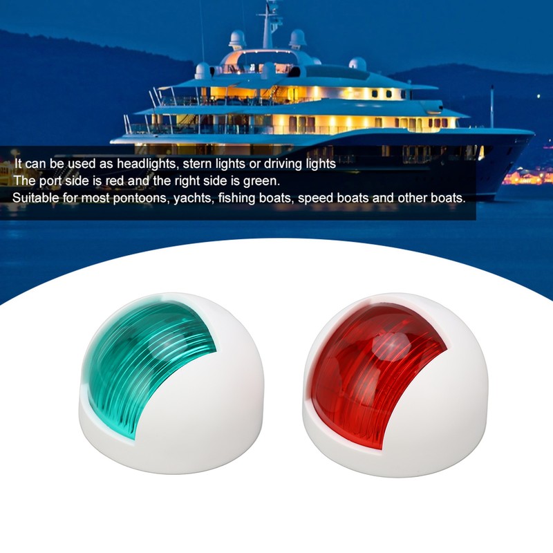 Pair of Rounded Waterproof Sidelight Signal Lamp Red + Green