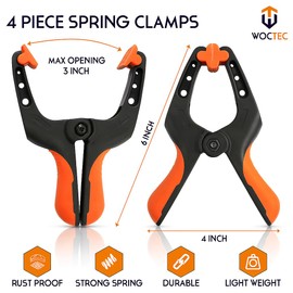 WOCTEC 4 Pack Spring Clamps Heavy Duty, 6 Inch Wodworking Clamps for Crafts and Pool Cover Clips with 3 Inch Jaw Opening for Cover Holding and Wood Gluing