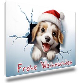 TRIOSK Fridge Magnets 3D Illusion Magnet Dog with Saying Merry Christmas Magnet Dog Motif Gift Funny for Dog Owners Fridge Strong Square Large 85 x 55 mm