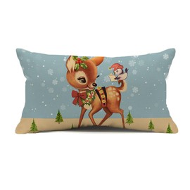 Kithomer Christmas Reindeer Pillow Cover 12x20 inch Snowflake Deer Birds Decorative Xmas Rustic Winter Holiday Throw Pillow Farmhouse Christmas Decor Cushion Cases for Home Couch