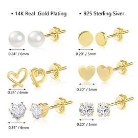 Gold Ohrstecker Set für Damen, Gold Ohrstecker Kleine 14k Vergoldet Ohrstecker 925 Ohrringe für Damen Mädchen mit Perle Schmetterlings Blume Blaue Kugel Dreieckige Ohrstecker