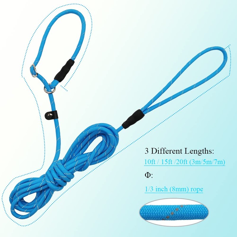 BTINESFUL 10FT / 15FT / 20FT Slip Lead Dog Leash,