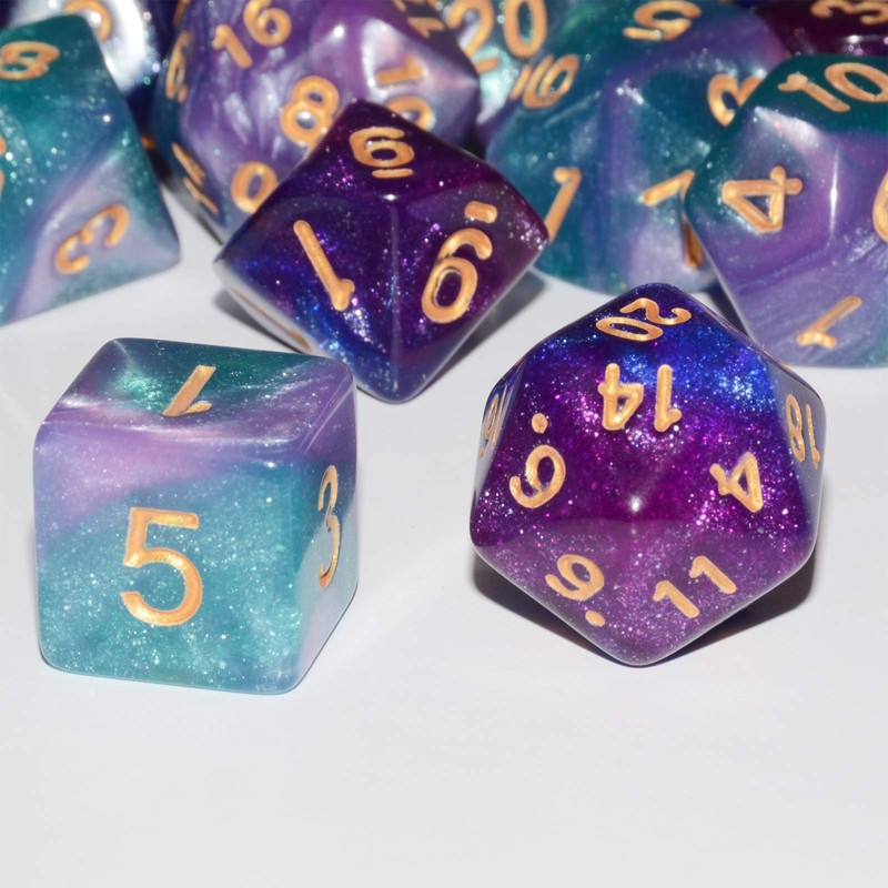 DND Dice 2 X 7Sets, 14Pieces Glitter Sparkle Cosmic Mixed
