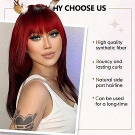 Allbell Ombre Black Red Wig for Women Long Straight Wig with Bangs Natural Hair with Layers Heat Resistant Synthetic Party Cosplay Wig