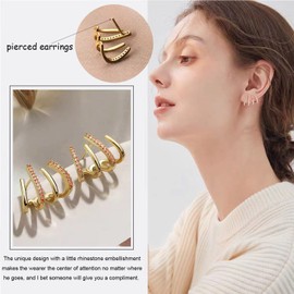 Gold Claw Earrings Ear Cuff Piercing Studs Minimalist Huggie Earrings Luxury Trendy Shiny Crystal Wrap Earrings for Womens (Pink Zircon)