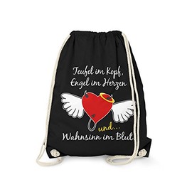 Fashionalarm Gym Bag – Devil Angel Madness Fun Backpack with Funny Saying & Motif Heart with Wings as a Gift Idea for Women, black
