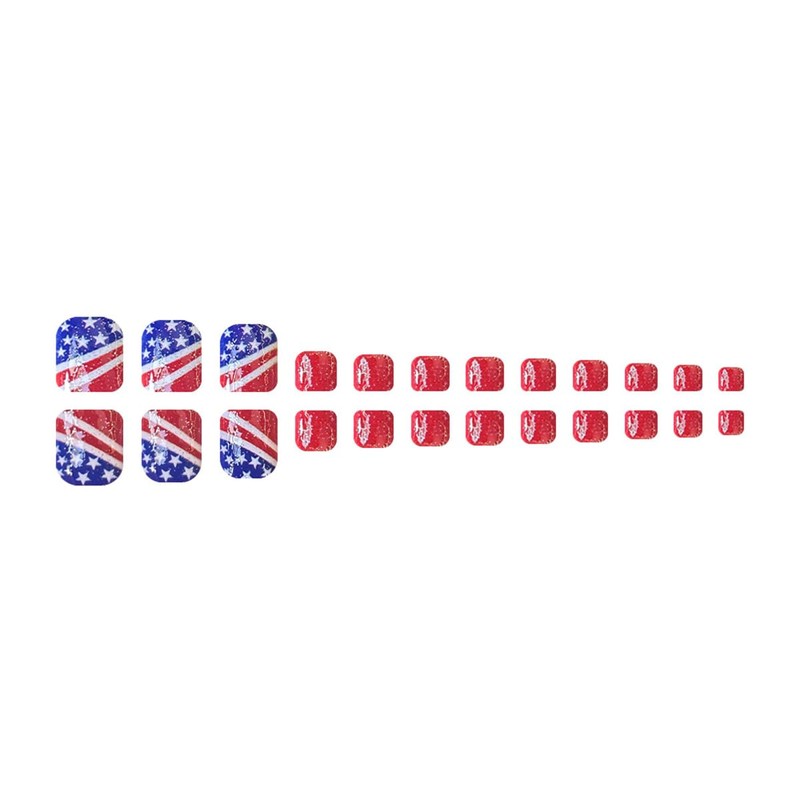 24Pcs 4th of July Press on Toenails Short Square Fake