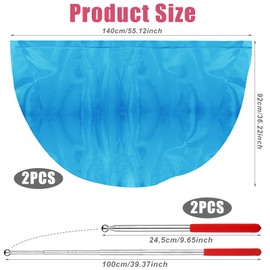 Pack of 2 Semicircular Worship Flags, 140 x 92 cm, Praise Dance Flags with Scalable Rods, Shiny Worship Banner, Metallic Shiny Angel Wings for Dance Church (Light Blue)