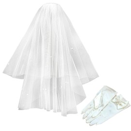 NUMJAW First Communion Veil for Female Catholic 1st Communion Gloves Set,Velos para primera comunion,First Holy Communion Veil Accessories Wedding Party Costume,Velos de primera comunión, White, One