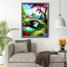 DPHERO DIY Bridge Diamond Painting Kits for Adults,5D Spring Diamond Art Kits for Beginners,Round Full Drill Flowers Diamond Painting Art,DIY Painting by Numbers Diamond Art Painting 12x16 inch