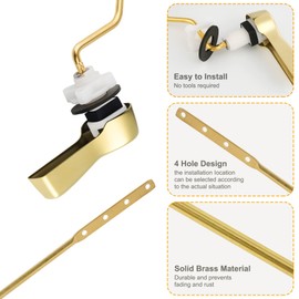 Hibbent Universal Metal Side Mount Toilet Handle Replacement Kit, Brass Toilet Flush Tank Lever with Stainless Steel Flapper Chains for Most Toilets, Shiny Gold