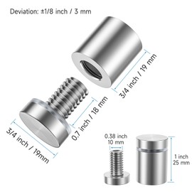 LuckIn 8 Pack Standoff Screws for Acrylic (3/4 in. Dia x 3/4 in. L), Stainless Steel Stand Off Wall Mounts Hardware for Sign Holder, Silver
