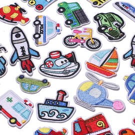 TACVEL 30Pcs Car Iron on Patches for Kids Clothing, Traffic Theme Embroidered DIY Sew on Patches for Jackets, Backpacks, Caps, Jeans to Decorate Clothes