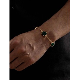 1pc Fashionable Business Style Classic Green Lucky Clover Bracelet For Men Valentines,Mom,Mother,Mother's Day,Gift - Colour: Black