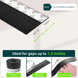 Weather Stripping Door Seal, Silicone Door Seal Strip for Door Frame Side, Window, Shower Door Bottom Seal, Strong Adhesive Door Draft Stopper for Weatherproofing and Noise Reduction, 1.8in Black