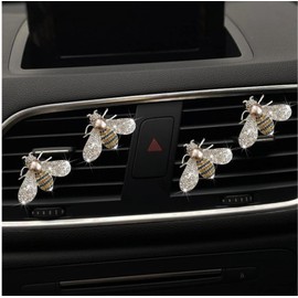 4 Pcs Bling Bee Air Vent Clips,Crystal Bee Car Air Fresheners Vent Clips Car Diffuser Vent Clip Rhinestone Diamond Bee Car Decoration Car Interior Decor Bling Car Accessories,Interior Accessories