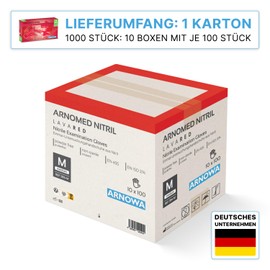 ARNOMED Disposable Gloves, Red, Medium, Nitrile Gloves, Powder-Free, Rubber Gloves, Disposable Protective Gloves, Nitrile Gloves, XS, S, M, L, XL, Pack of 1000