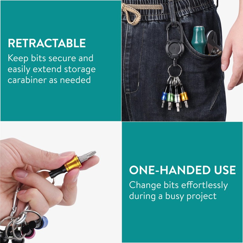 Navaris Drill Bit Holder Set with Retractable Carabiner - for