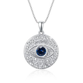 ZIPPICE Evil Eye Moonstone/Opal/Cubic Zirconia Necklace 925 Sterling Silver Eye of Horus Necklace Blue Opal Evil Eye Pendant Jewellery Gifts for Women Girls Women Friends, Sterling Silver