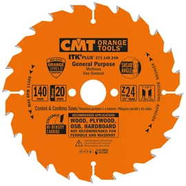 CMT ORANGE TOOLS 271.140.24H Circular Saw Blades Ultra ITK HW 140 x 1.8/1.2 x 20 (+16) Z24 ATB+S