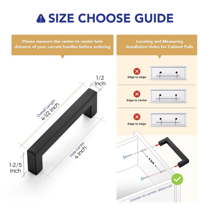 Ravinte 3 Pack 4 Inch Kitchen Square Cabinet Handles Matte