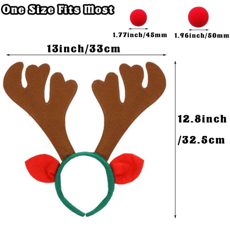 Tiaiidi 12 PCS Christmas Reindeer Antlers Headband,Reindeer Antlers Hair Hoops,Antler