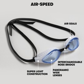 ARENA Air-Speed Racing Goggles For Adults, Pool Goggles With Wide Lenses, UV Protection, 3 Interchangeable Nose Bridges, Air Seal Gaskets, Anti-Fog Lenses