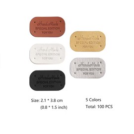 Borsgye 100PCS PU Leather Tags Handmade Embossed Tag Faux Leather Sew on Labels Embellishment Crochet Knitting Labels DIY Jeans Bags Shoes Hat Apparel Accessories - PB026 - 3.8x2.1cm