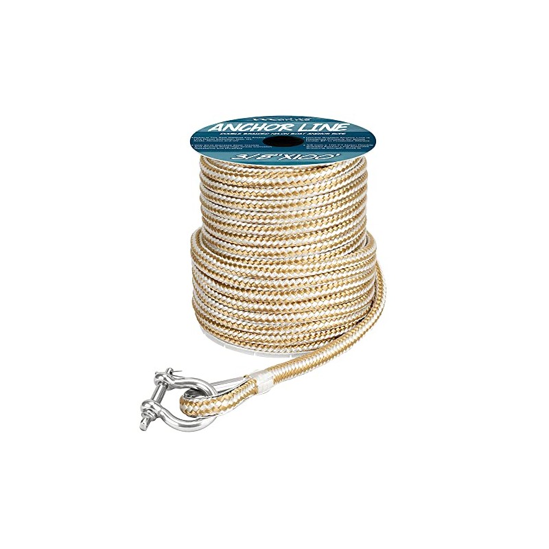 MARINE SYSTEM Made 3/8 Inch 100FT 150FT Gold/White Nylon Anchor