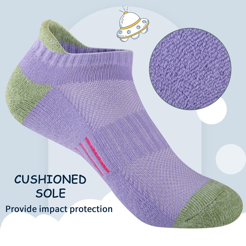 Comfoex Girls Socks Ankle Running Socks For Kids 4-6 6-8