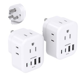 2 Pack US to India Plug Adapter, Type D Travel Plug Adapter with 4 Outlets 4 USB Charger (2 USB C Ports), India Power Adapter Converter for USA to India, Bangladesh, Maldives, Pakistan, Nepal, Sudan