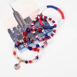 CJIAYUJEW American Flag Patriotic Bracelet Set Stackable Beaded Stretch Red White Blue Independence Day Artificial Crystal Bracelet Ardorchid Preppy Summer Beach Bracelets Jewelry for Women (AA)