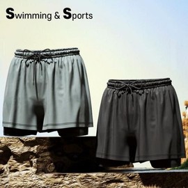 Men's 2-in-1 Dual Layer Swim Shorts Men's Swim Shorts Black XL